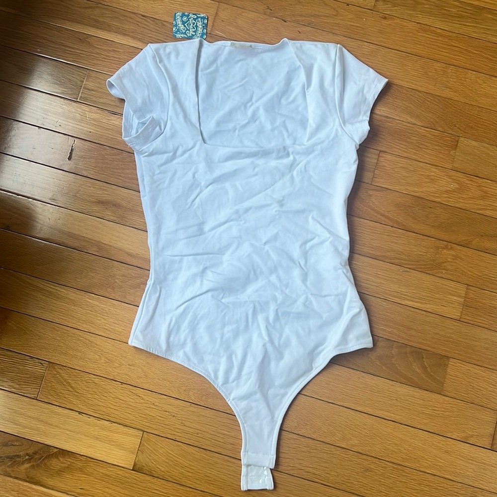Free people square eyes bodysuit white, size S, nwt